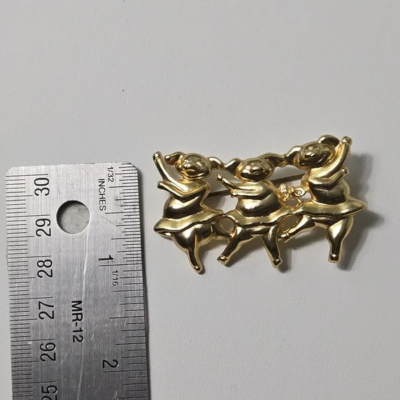 Dance Pig Brooch Gold Tone 3 Pigs Brooch Pin - Picture 5 of 12